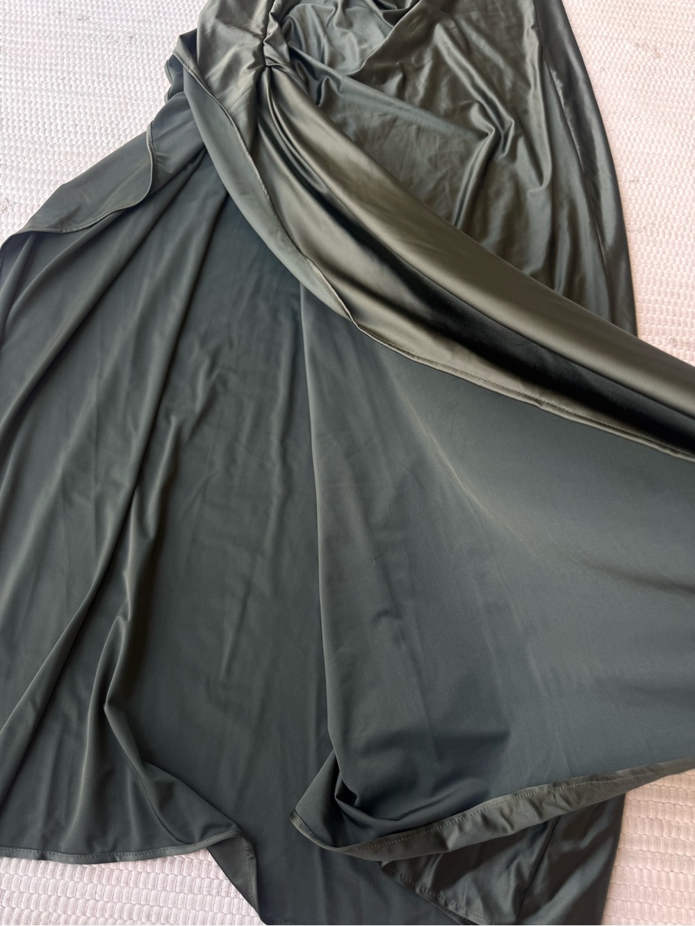 Olive Green One Shoulder Satin Maxi Dress High Slit Formal Evening XL M - Picture 5 of 16